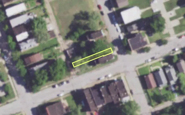 Aerial view of 3803 N 23RD ST — vacant lot, St. Louis with approximate parcel outline