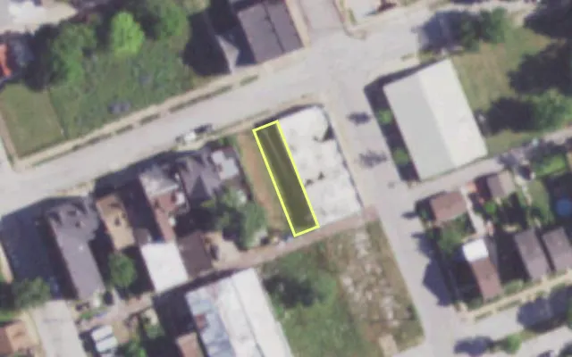Aerial view of 1406 BENTON ST — vacant lot, St. Louis with approximate parcel outline