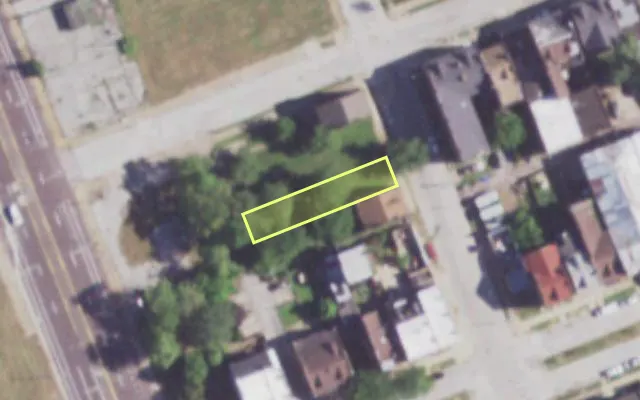 Aerial view of 2415 BLAIR AV — vacant lot, St. Louis with approximate parcel outline