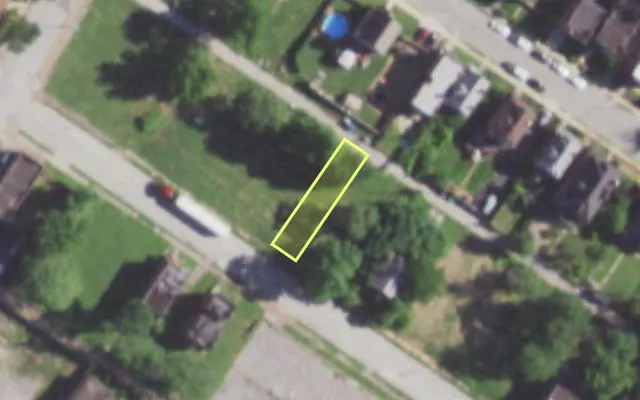 Aerial view of 5961 THEODOSIA AV — vacant lot, St. Louis with approximate parcel outline