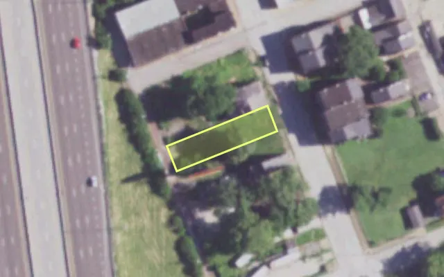 Aerial view of 3319 N 9TH ST — vacant lot, St. Louis with approximate parcel outline