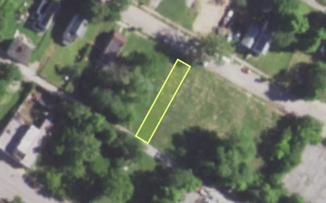 Aerial view of 5336 THEODOSIA AV — vacant lot, St. Louis with approximate parcel outline