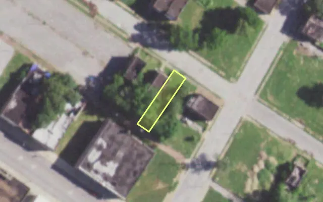 Aerial view of 5908 THEODOSIA AV — vacant lot, St. Louis with approximate parcel outline
