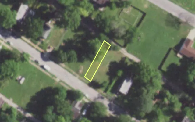 Aerial view of 5651 THEODOSIA AV — vacant lot, St. Louis with approximate parcel outline
