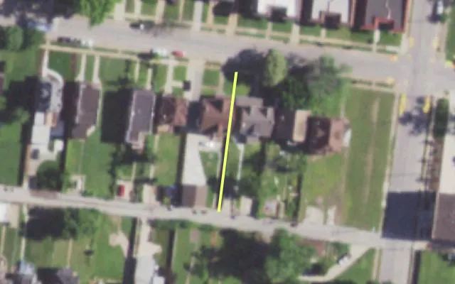 Aerial view of 5920 CATES AV — vacant lot, St. Louis with approximate parcel outline