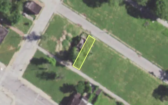 Aerial view of 5888 THEODOSIA AV — vacant lot, St. Louis with approximate parcel outline