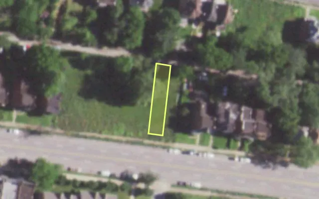 Aerial view of 5051 PAGE BLVD — vacant lot, St. Louis with approximate parcel outline