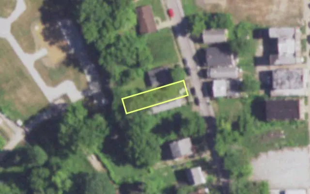 Aerial view of 7939 CHURCH RD — vacant lot, St. Louis with approximate parcel outline