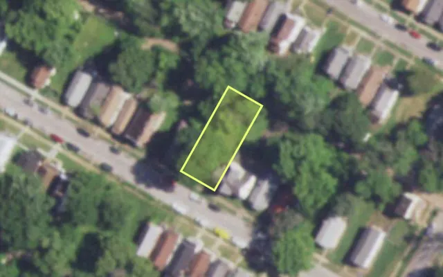 Aerial view of 6029 HARNEY AV — vacant lot, St. Louis with approximate parcel outline
