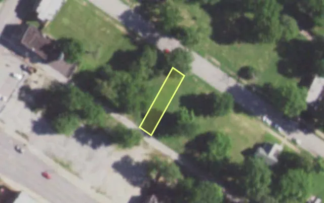 Aerial view of 5734 THEODOSIA AV — vacant lot, St. Louis with approximate parcel outline