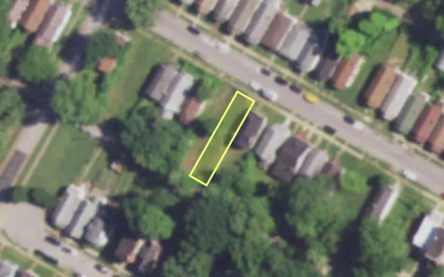 Aerial view of 5950 HARNEY AV — vacant lot, St. Louis with approximate parcel outline