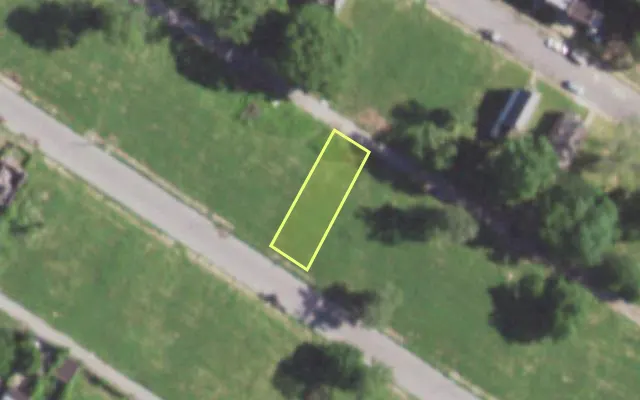 Aerial view of 5865 THEODOSIA AV — vacant lot, St. Louis with approximate parcel outline