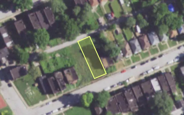 Aerial view of 1405 ANGELICA ST — vacant lot, St. Louis with approximate parcel outline