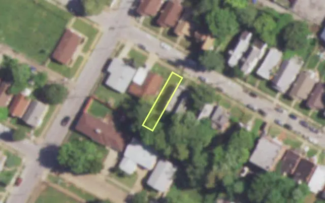 Aerial view of 4864 PALM ST — vacant lot, St. Louis with approximate parcel outline