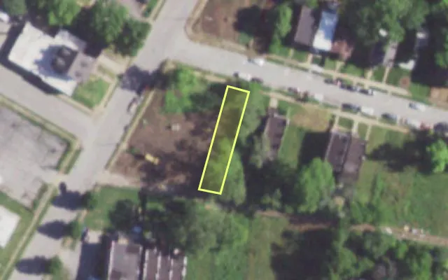 Aerial view of 6036 SUBURBAN AV — vacant lot, St. Louis with approximate parcel outline