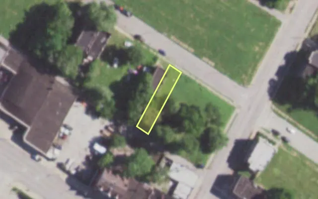Aerial view of 5812 THEODOSIA AV — vacant lot, St. Louis with approximate parcel outline