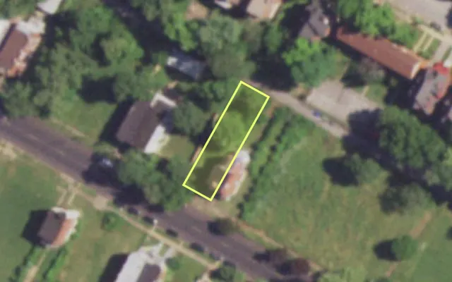 Aerial view of 4443 DELMAR BLVD — vacant lot, St. Louis with approximate parcel outline