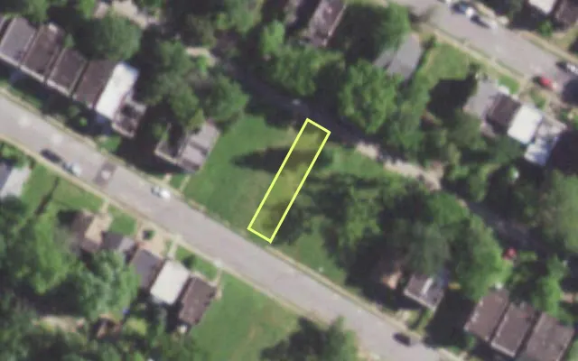 Aerial view of 5835 LOTUS AV — vacant lot, St. Louis with approximate parcel outline
