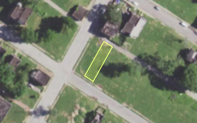Aerial view of 5897 THEODOSIA AV — vacant lot, St. Louis with approximate parcel outline
