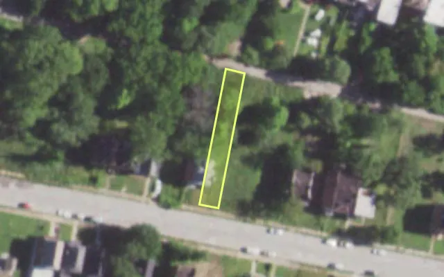 Aerial view of 5159 MINERVA AV — vacant lot, St. Louis with approximate parcel outline