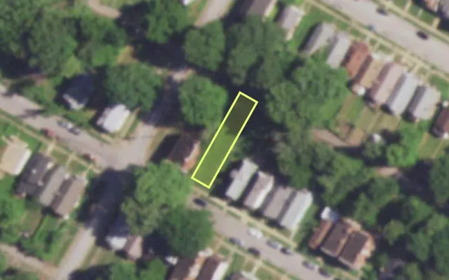 Aerial view of 5945 THEKLA AV — vacant lot, St. Louis with approximate parcel outline
