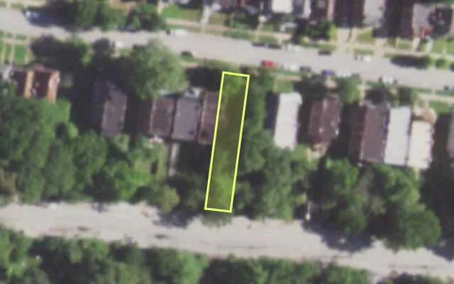 Aerial view of 5046 CATES AV — vacant lot, St. Louis with approximate parcel outline