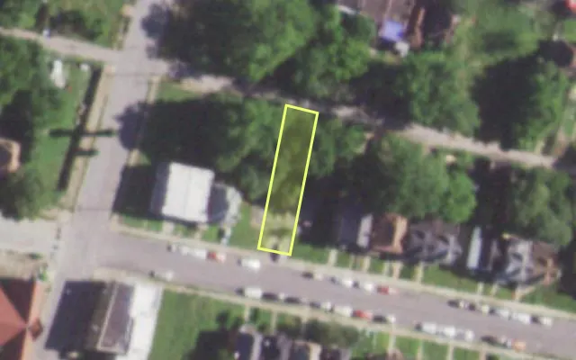 Aerial view of 5087 MINERVA AV — vacant lot, St. Louis with approximate parcel outline