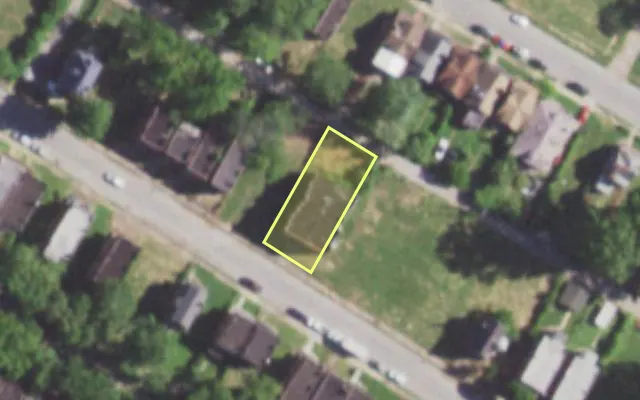 Aerial view of 5953 HIGHLAND AV — vacant lot, St. Louis with approximate parcel outline