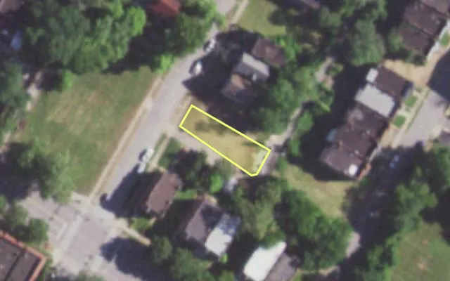 Aerial view of 1314 CLARA AV — vacant lot, St. Louis with approximate parcel outline