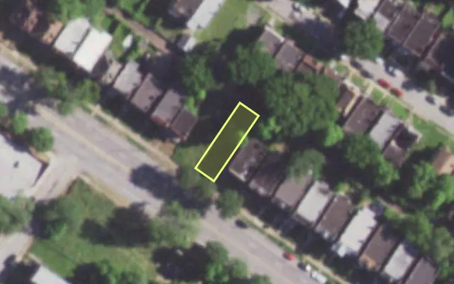Aerial view of 5951 PAGE BLVD — vacant lot, St. Louis with approximate parcel outline