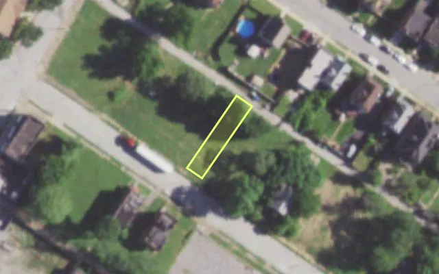 Aerial view of 5963 THEODOSIA AV — vacant lot, St. Louis with approximate parcel outline