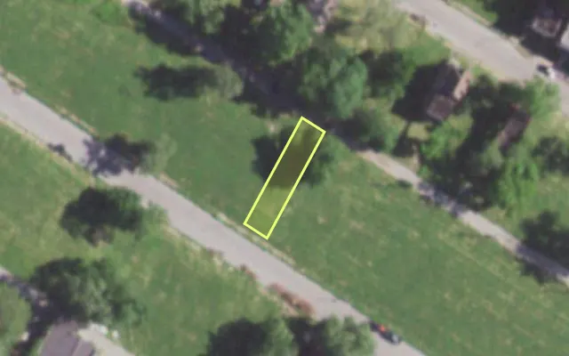 Aerial view of 5841 THEODOSIA AV — vacant lot, St. Louis with approximate parcel outline