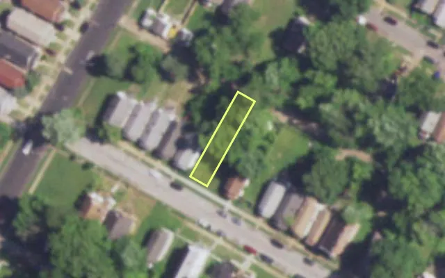 Aerial view of 6055 HARNEY AV — vacant lot, St. Louis with approximate parcel outline