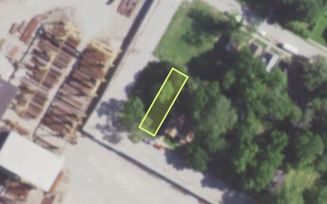Aerial view of 5879 GREER AV — vacant lot, St. Louis with approximate parcel outline