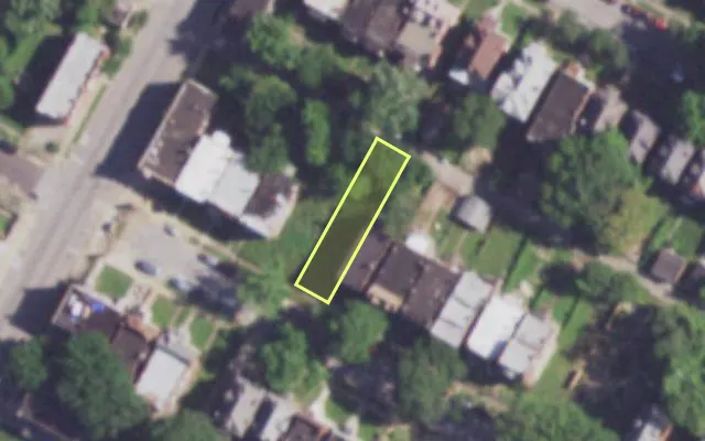 Aerial view of 3853 GREER AV — vacant lot, St. Louis with approximate parcel outline