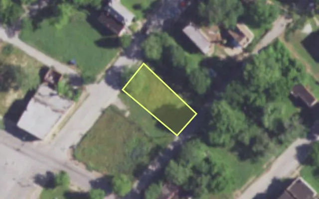 Aerial view of 2160 E WARNE AV — vacant lot, St. Louis with approximate parcel outline