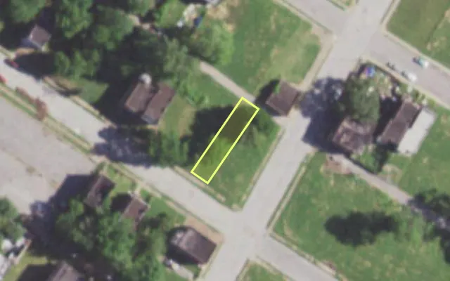 Aerial view of 5905 THEODOSIA AV — vacant lot, St. Louis with approximate parcel outline