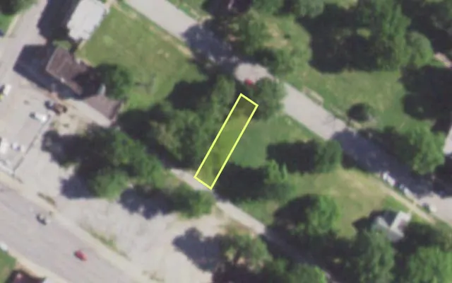 Aerial view of 5738 THEODOSIA AV — vacant lot, St. Louis with approximate parcel outline