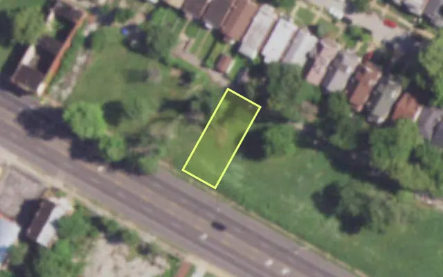 Aerial view of 4843 NATURAL BRIDGE AV — vacant lot, St. Louis with approximate parcel outline