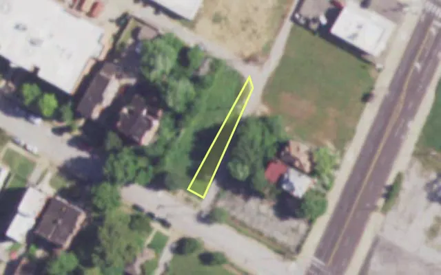 Aerial view of 3615 COOK AV — vacant lot, St. Louis with approximate parcel outline