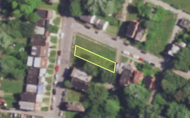 Aerial view of 1400 WALTON AV — vacant lot, St. Louis with approximate parcel outline