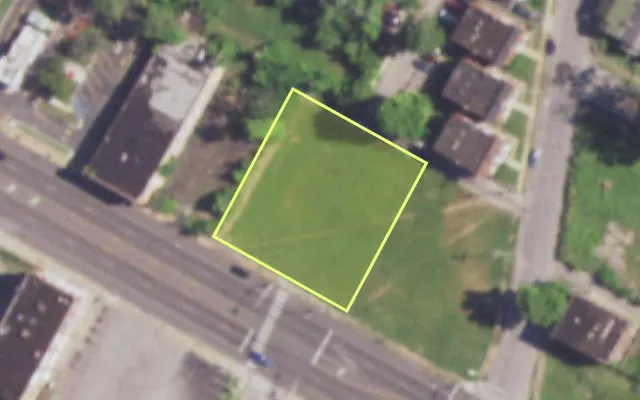 Aerial view of 4917 NATURAL BRIDGE AV — vacant lot, St. Louis with approximate parcel outline