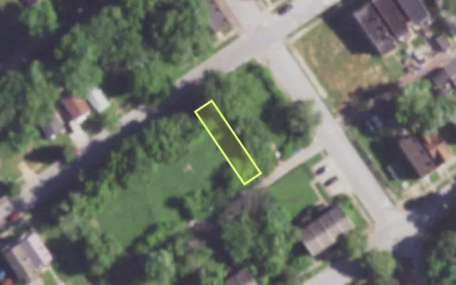 Aerial view of 1408 JOHN AV — vacant lot, St. Louis with approximate parcel outline