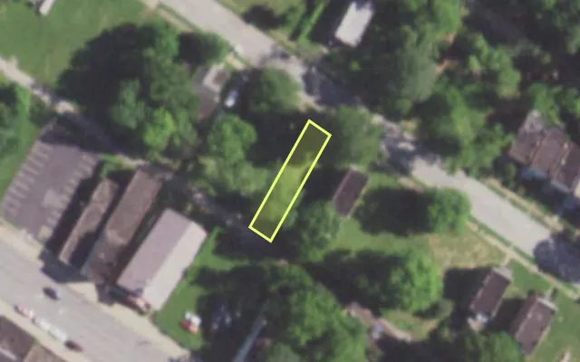 Aerial view of 5636 THEODOSIA AV — vacant lot, St. Louis with approximate parcel outline