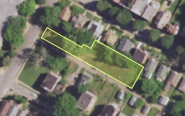 Aerial view of 3114 CORA AV — vacant lot, St. Louis with approximate parcel outline