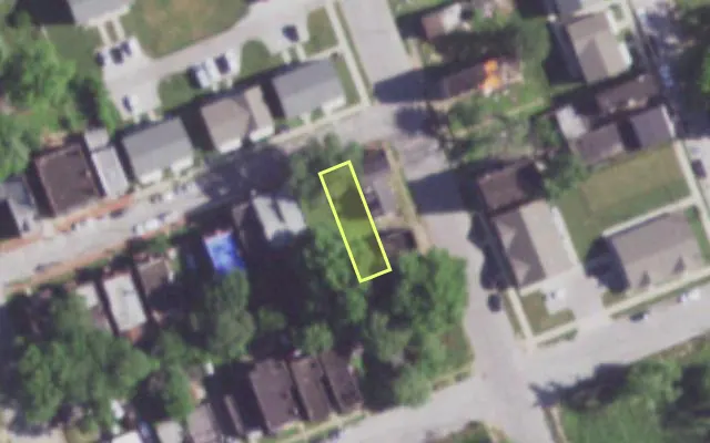 Aerial view of 1504 AGNES ST — vacant lot, St. Louis with approximate parcel outline