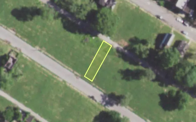 Aerial view of 5867 THEODOSIA AV — vacant lot, St. Louis with approximate parcel outline