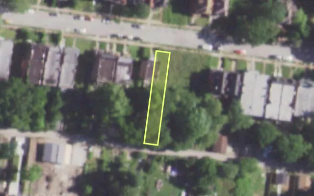 Aerial view of 5148 KENSINGTON AV — vacant lot, St. Louis with approximate parcel outline