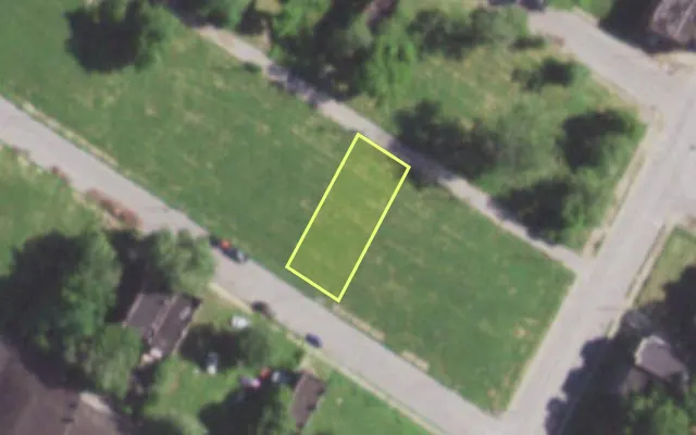 Aerial view of 5819 THEODOSIA AV — vacant lot, St. Louis with approximate parcel outline