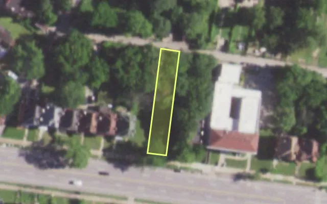 Aerial view of 5247 PAGE BLVD — vacant lot, St. Louis with approximate parcel outline